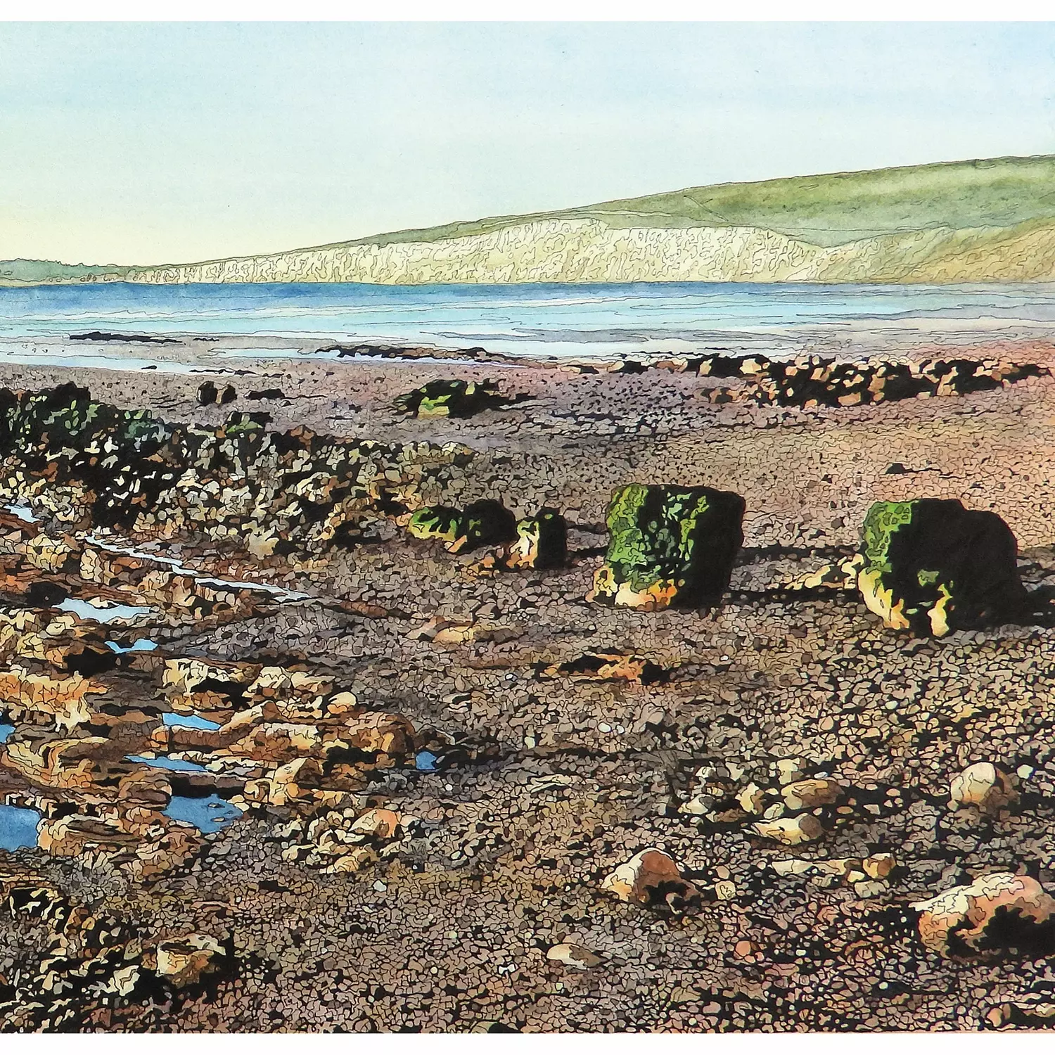 Compton Bay in Pen & Ink and Watercolour